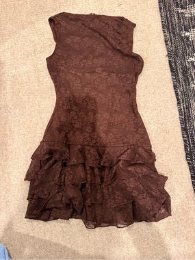 SHEIN Brown Lace Tiered Ruffle Mini Dress